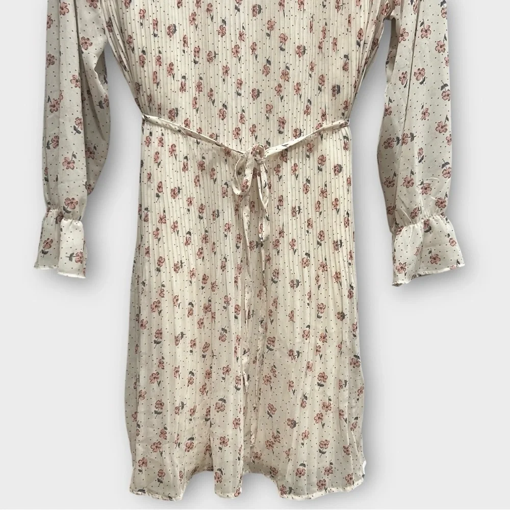 Carly Jean Los Angeles Floral Pleated Dress Small High Neck Cottage Core Prairie - Picture 5 of 9